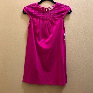 NWT pink dress with lace and pompom accents size large (10/12)